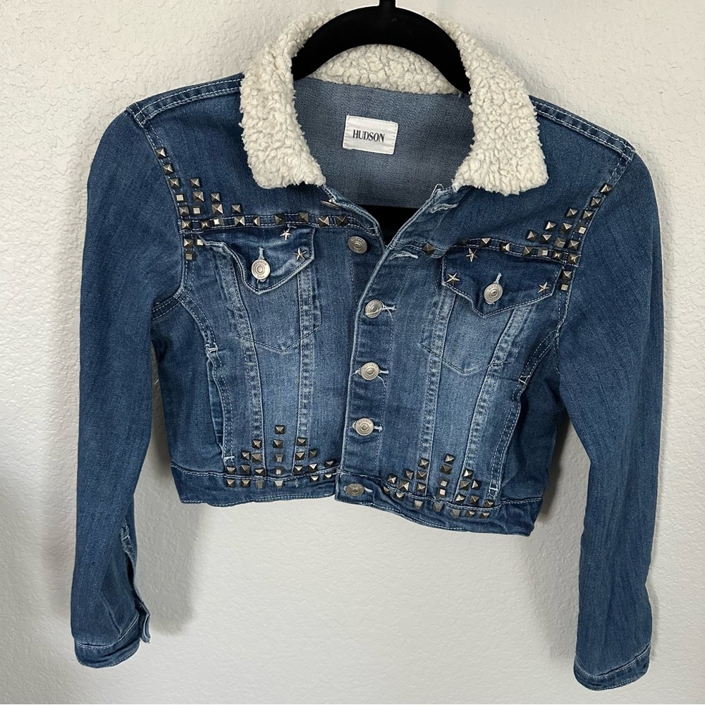 HUDSON |  Mariah Kids Studded Jean Jacket with Faux Sherpa Collar - Size M